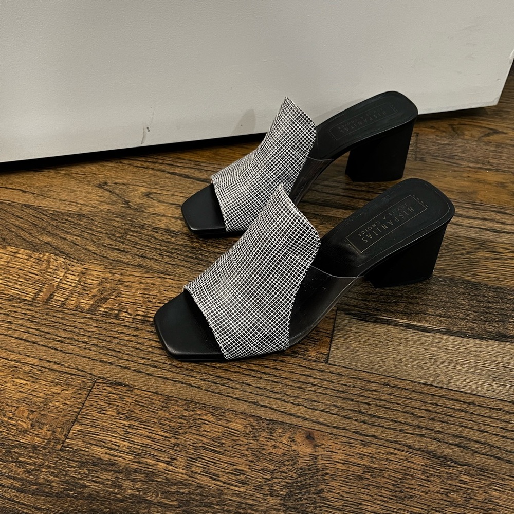 Hispanitas Black and White Mules with Chunky Heel